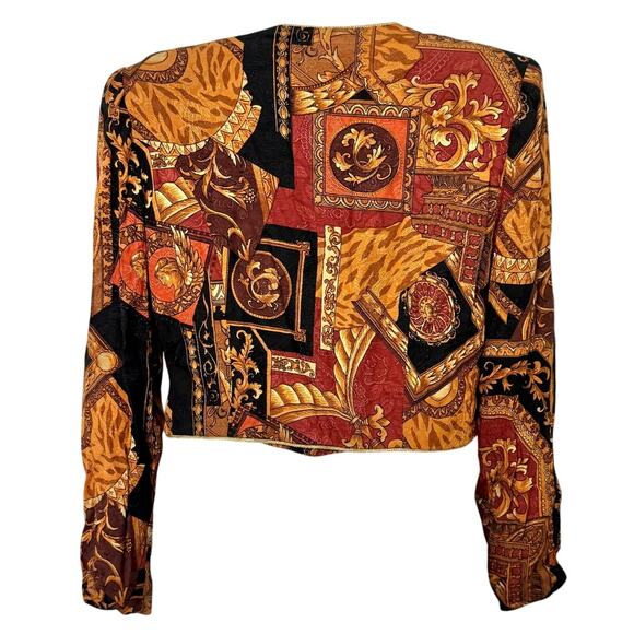 Vintage 80s Orange Rust Cropped Blazer Structured Jacket Shoulder Pads Size M - Picture 9 of 10